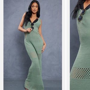 Pretty Little Thing Olive Crochet Plunge Maxi Dress